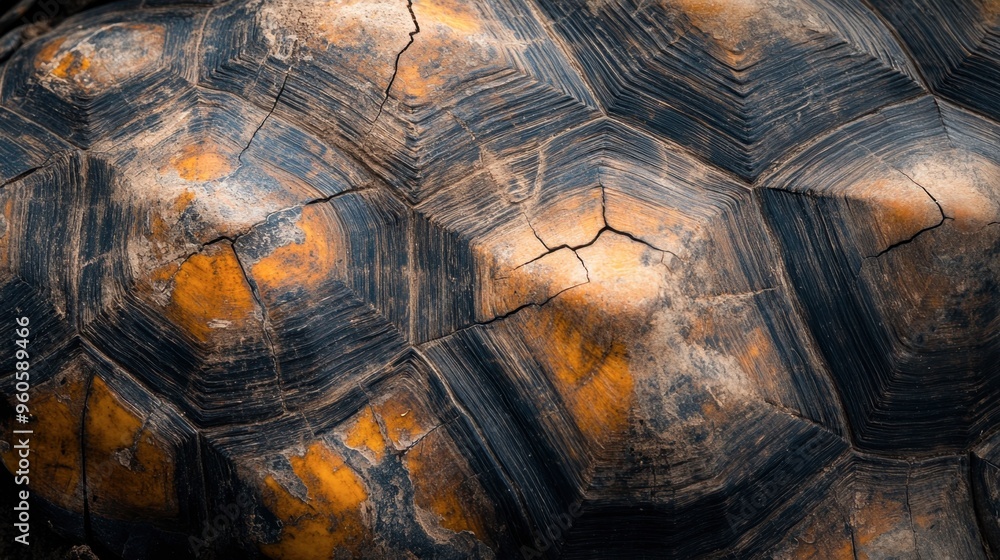A close-up of a tortoise shell, focusing on the unique geometric patterns and weathered textures. A close-up of a tortoise shell, focusing on the unique geometric patterns and weathered textures.