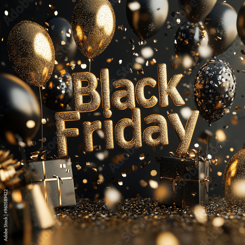 Modern Black Friday Sale with realistic 3d balloons