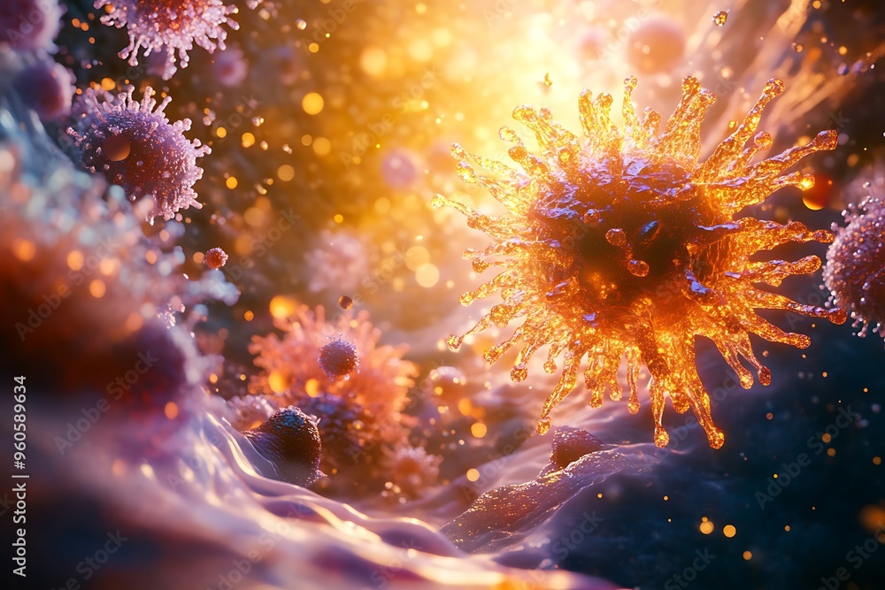 Fototapeta premium Coronavirus variant spreading through bloodstream in human body