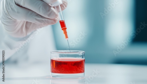 Close-up of scientist injecting a solution into bioengineered cells, high-tech laboratory setting