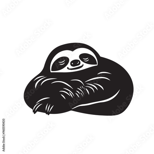 Lazy sloth in cartoon, doodle style . Image for t-shirt, web, mobile apps and ui. Isolated 2d vector illustration in logo, icon, sketch style, Eps 10, black and white. AI Generative