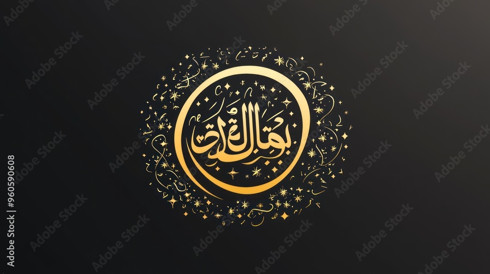 Islamic Calligraphy Art with Golden Arabic Script Islamic Calligraphy Art with Golden Arabic Script