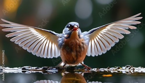 Majestic Common Chaffinch in Glorious Winged Reflection photo