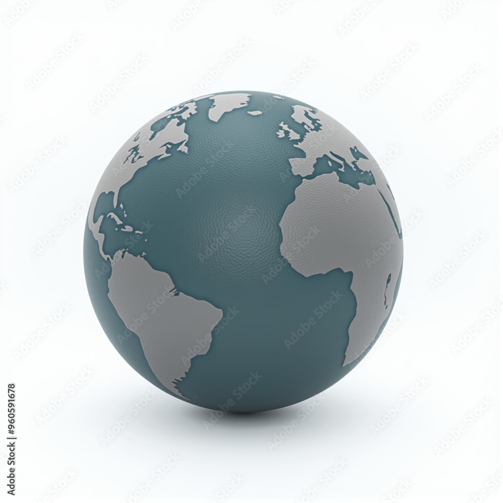Naklejka premium A polished 3D globe of Earth, showcasing its natural topography, set against a pure white background for a clean, modern look.