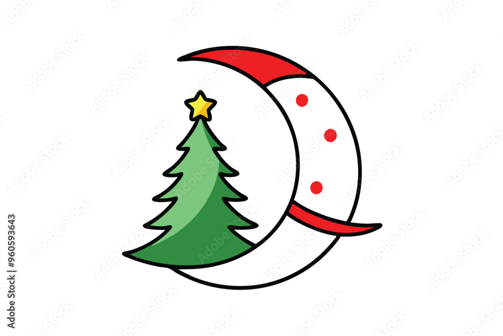 Christmas eve moon vector line art, clipart illustration with isolated on white background Christmas eve moon vector line art, clipart illustration with isolated on white background