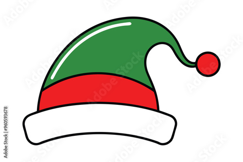Christmas elf hat vector line art, clipart illustration with isolated on white background