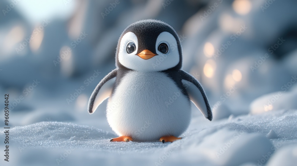 Naklejka premium 3D animated penguin standing on white