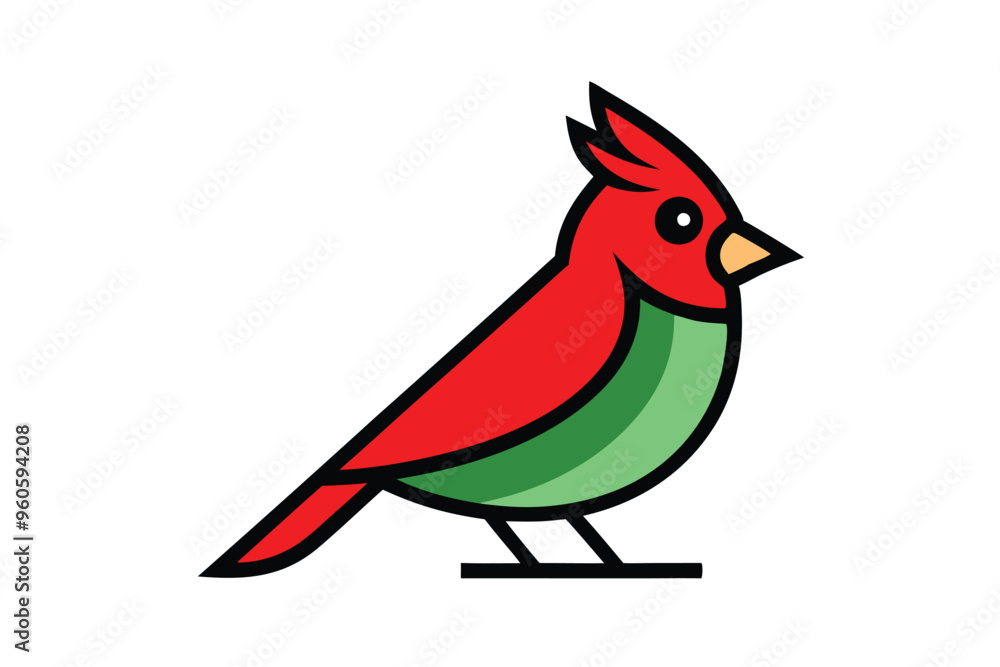 Obraz premium Christmas cardinal bird vector line art, clipart illustration with isolated on white background