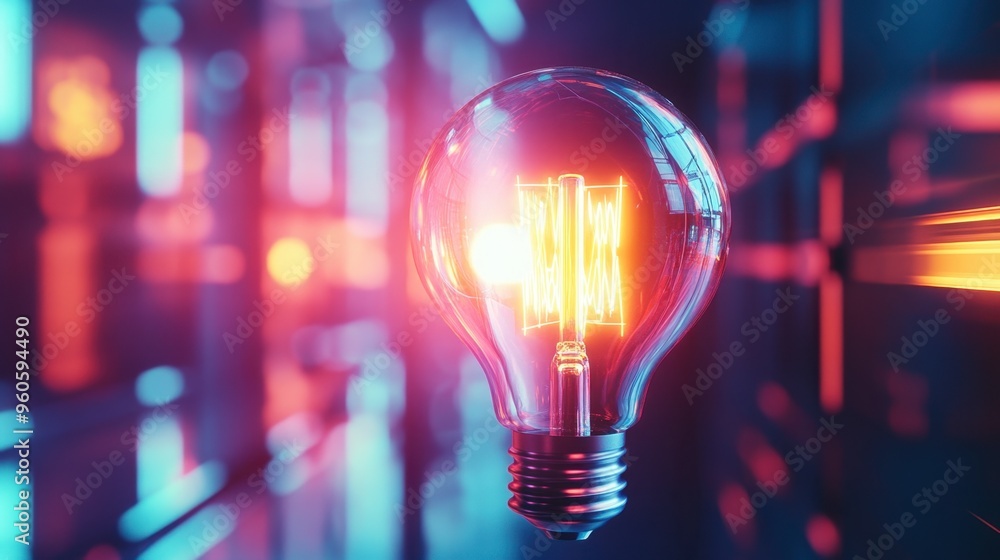 A light bulb with a futuristic, angular design, glowing brightly against a sleek, modern background. A light bulb with a futuristic, angular design, glowing brightly against a sleek, modern background.