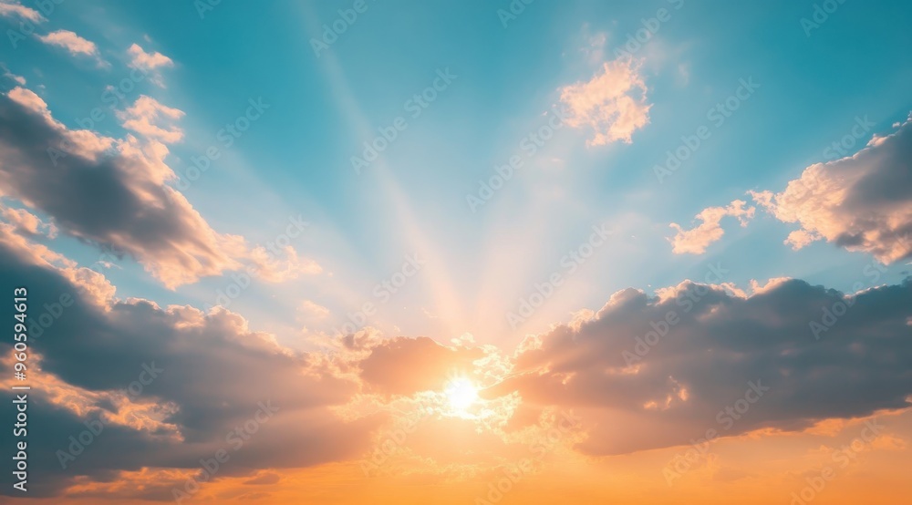 Obraz premium beautiful sky with the sun setting, casting long shadows and creating a serene atmosphere