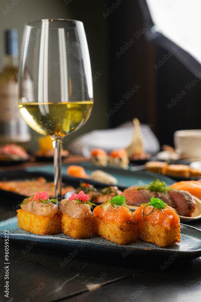 Sushi on Black Stone Table Sushi on Black Stone Table