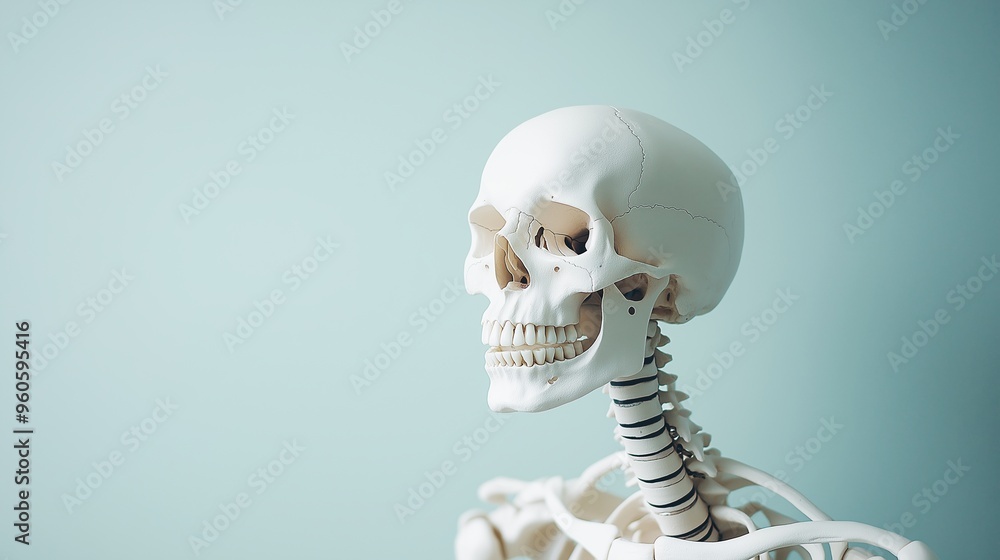 Detailed Image of a White Human Skull Isolated on a Blue Background for Medical and Educational Purposes. Detailed Image of a White Human Skull Isolated on a Blue Background for Medical and Educational Purposes.