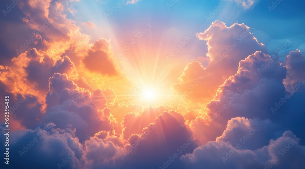 Fototapeta premium beautiful sky with the sun setting, casting long shadows and creating a serene atmosphere