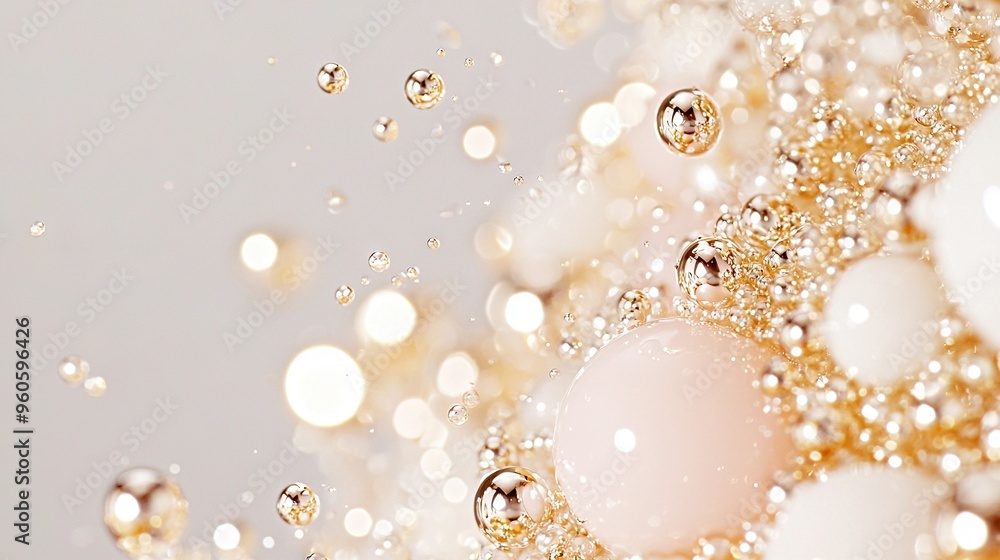 A group of floating bubbles with golden specks at their base is visible in the sky A group of floating bubbles with golden specks at their base is visible in the sky