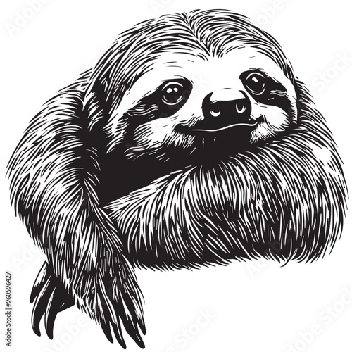 Lazy sloth in cartoon, doodle style . Image for t-shirt, web, mobile apps and ui. Isolated 2d vector illustration in logo, icon, sketch style, Eps 10, black and white. AI Generative
