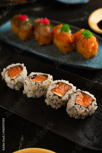 Sushi on Black Stone Table