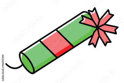 Christmas cracker vector line art, clipart illustration with isolated on white background