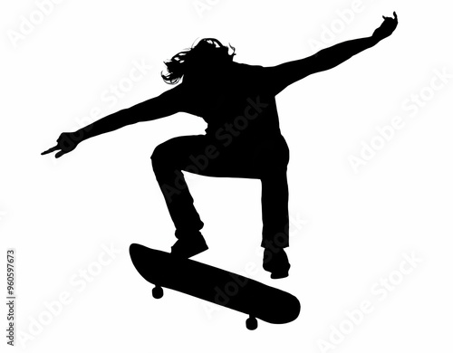 Black skateboarder silhouette on white background