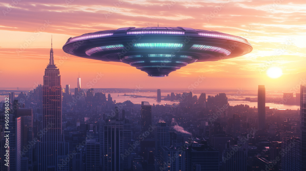 ufo is flying over the city ufo is flying over the city