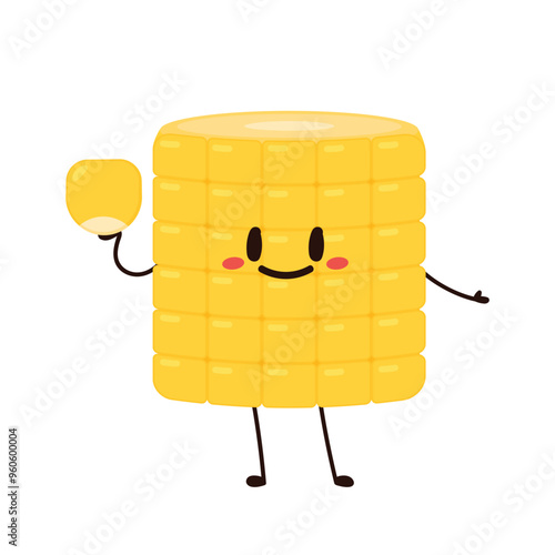 Corn cartoon vector. Cute vegetable vector character isolated on white. Corn mascot.