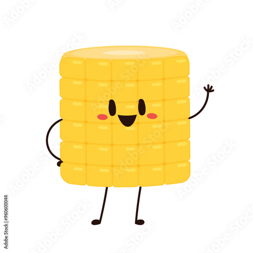 Corn cartoon vector. Cute vegetable vector character isolated on white. Corn mascot.