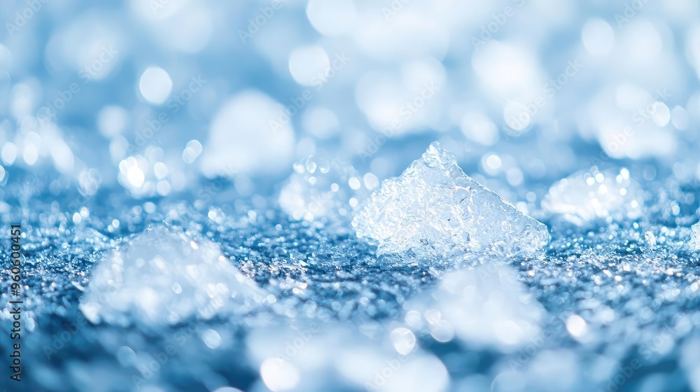 Close-up view of shimmering ice crystals on a surface, creating a cool and refreshing ambiance in blue tones. Close-up view of shimmering ice crystals on a surface, creating a cool and refreshing ambiance in blue tones.