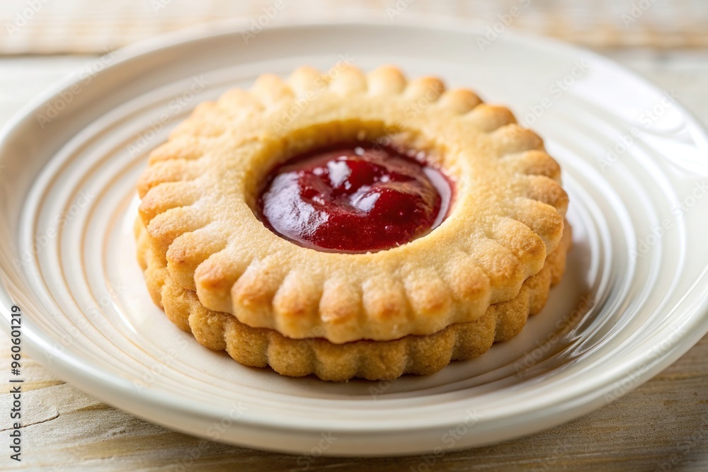 gourmet, appetizing, treat, sweet craving, mouthwatering,baked goods, A close up shot of a freshly baked handmade butter and jam cookie on a white plate in the pastry shop Symmetrical gourmet, appetizing, treat, sweet craving, mouthwatering,baked goods, A close up shot of a freshly baked handmade butter and jam cookie on a white plate in the pastry shop Symmetrical