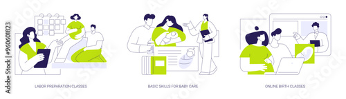 Pregnancy special classes abstract concept vector illustrations.