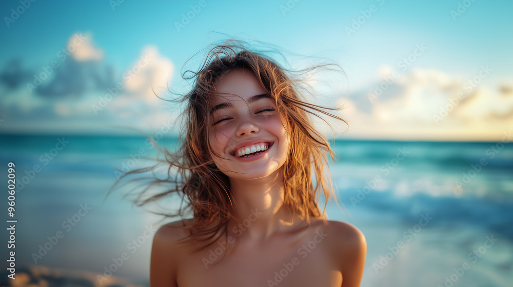 beautiful attractive girl model, smiling laughing on the beach beautiful attractive girl model, smiling laughing on the beach