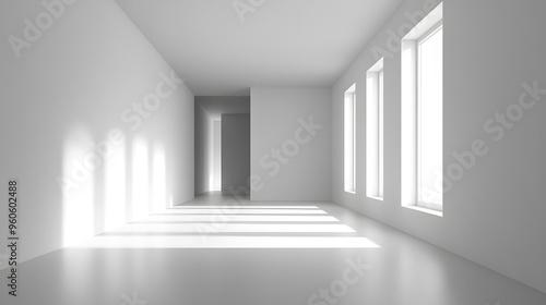 White Minimalist Room with Sunlight Streaming Through Windows