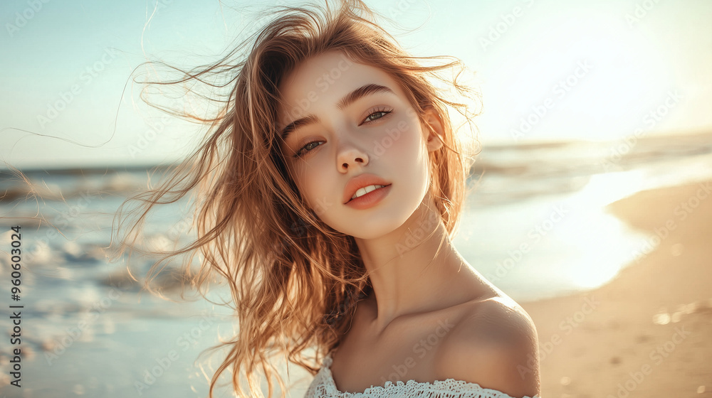 beautiful attractive girl model, smiling laughing on the beach beautiful attractive girl model, smiling laughing on the beach