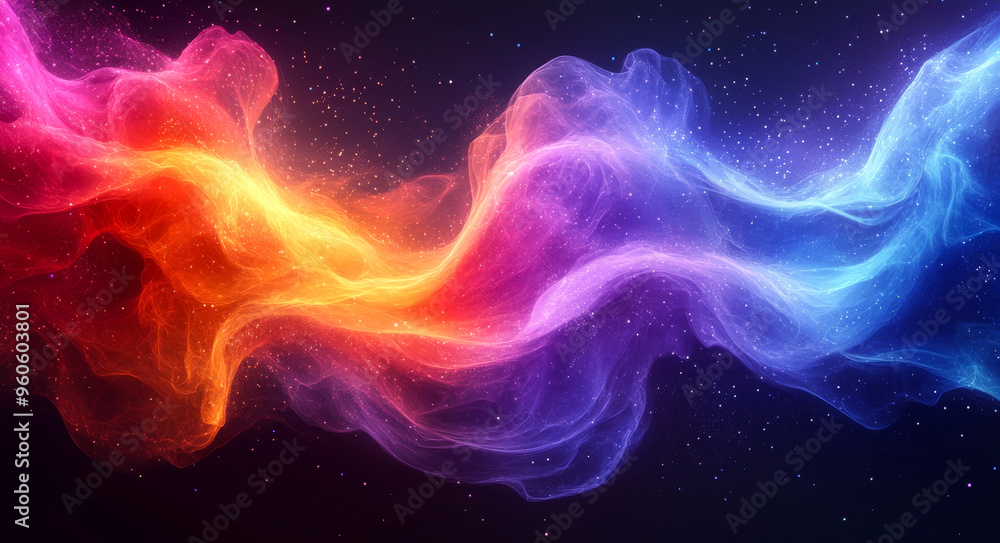 A colorful, swirling line of light with a blue and orange section. The line is filled with stars and he is moving A colorful, swirling line of light with a blue and orange section. The line is filled with stars and he is moving
