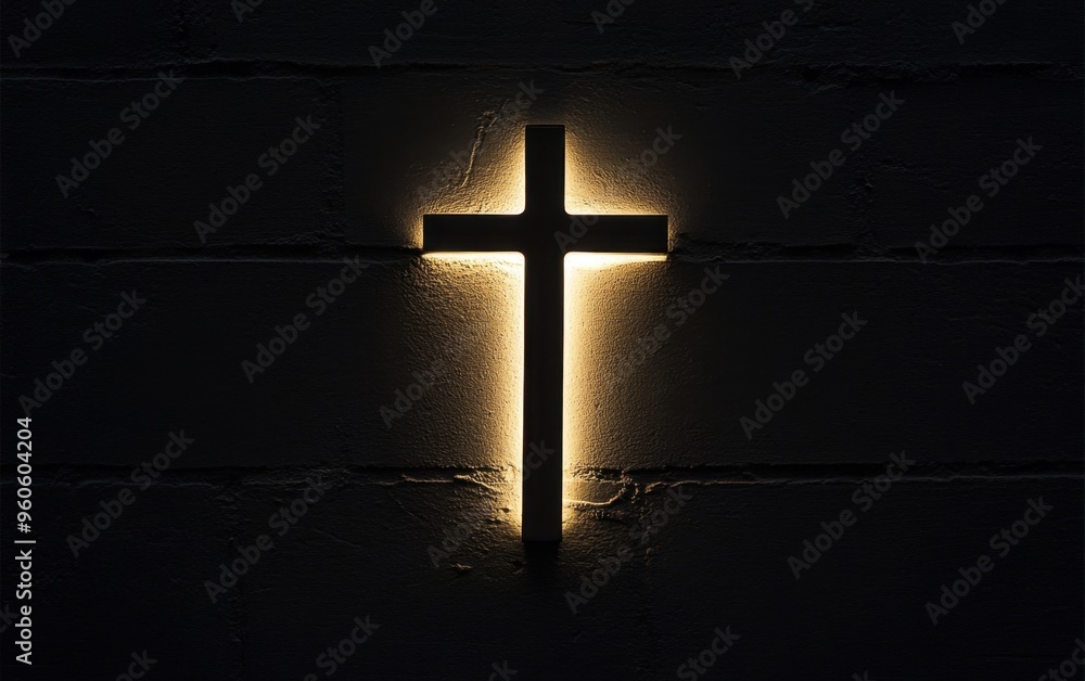 Obraz na plátně A cross-shaped light on the wall illuminates only its outline, isolated against