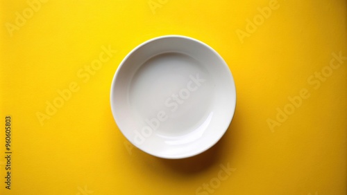 kitchenware, plate, pristine, ceramic dish, modern, tableware, elegant, simplicity, food, wide-angle, bowl, Empty white ceramic dish on over white and yellow background Wide Angle