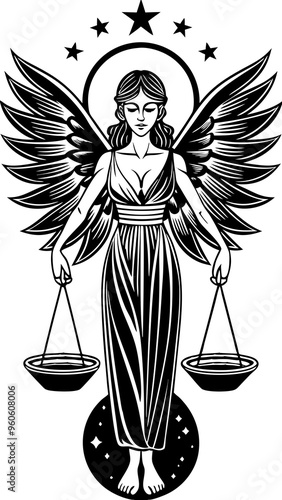 astrological Zodiac sign of Libra, beautiful girl with long wings