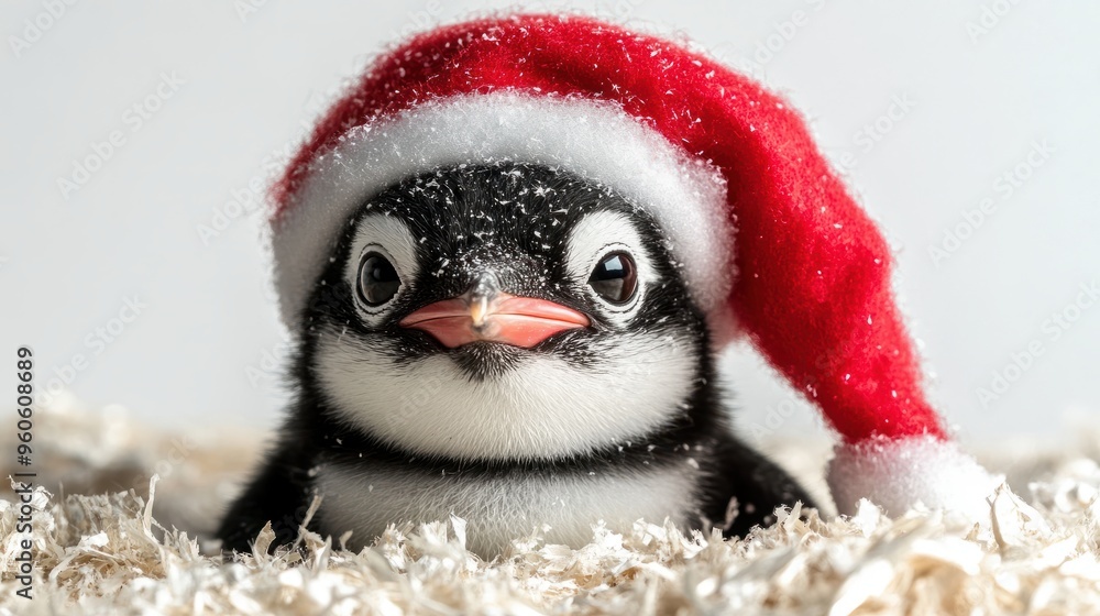 Penguin wearing a Santa hat on white background Penguin wearing a Santa hat on white background