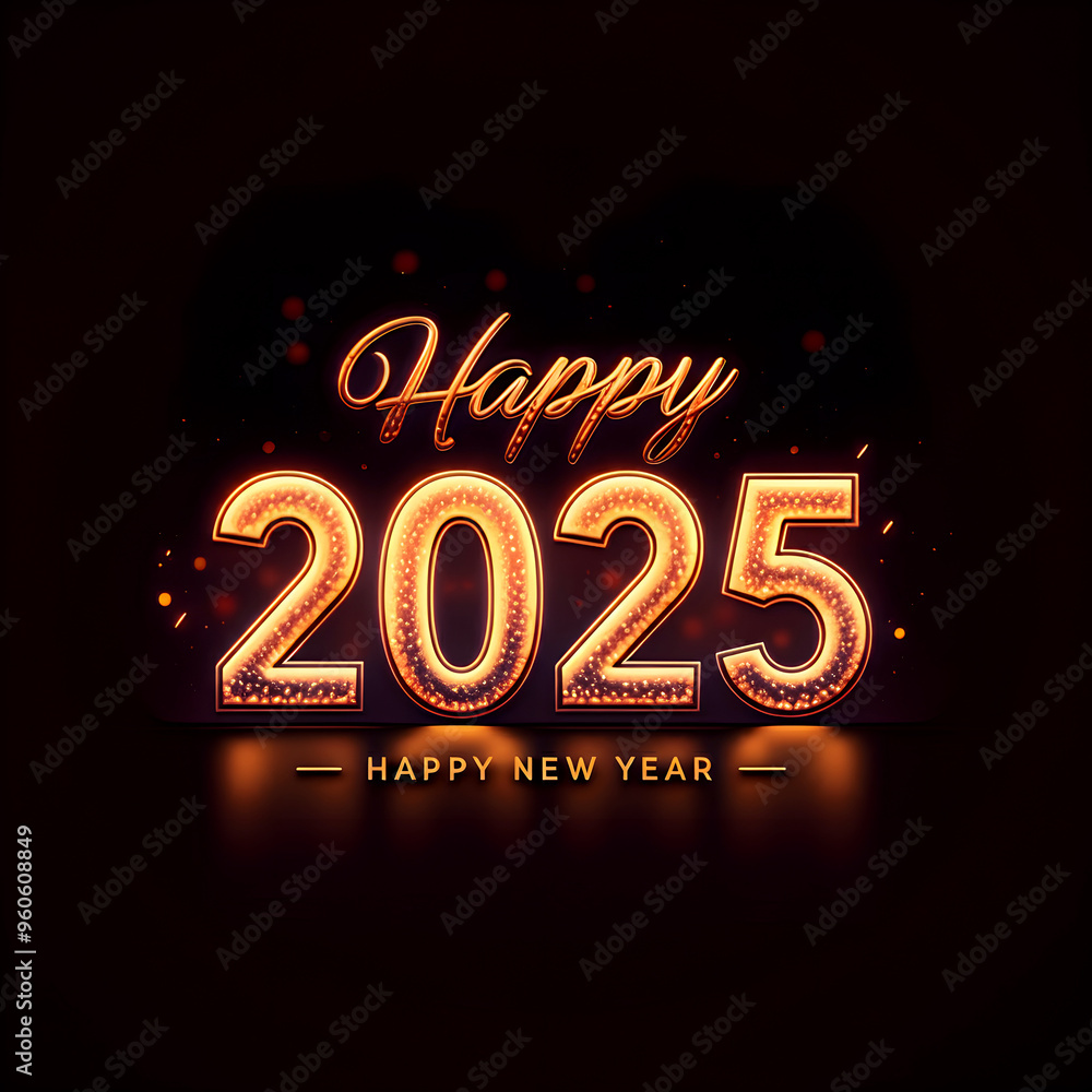 Happy new 2025 year postcard, poster with glowing numbers on black background, sparkling, magic, festive, greeting, invitation card. Happy new 2025 year postcard, poster with glowing numbers on black background, sparkling, magic, festive, greeting, invitation card.