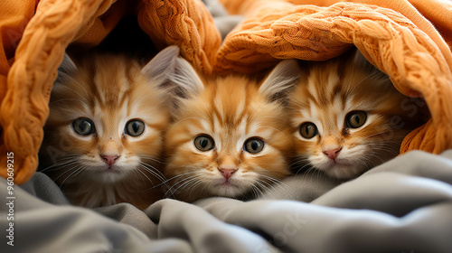 A group of adorable kittens cuddled up together in a coz photo