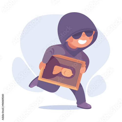 Man Criminal Escape with Picture Commit Crime and Theft Vector Illustration