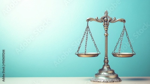 Bronze justice scale on blue background
 photo