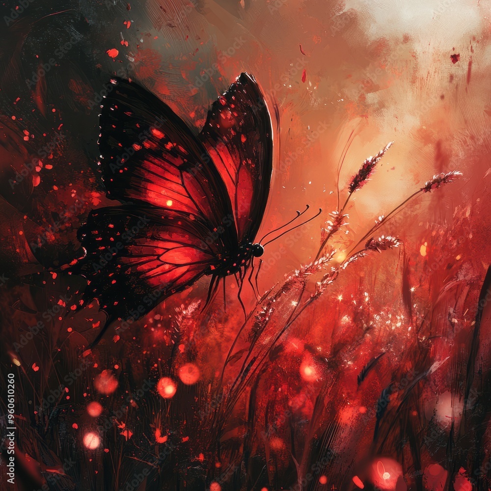 Fototapeta premium Red Butterfly Prompts