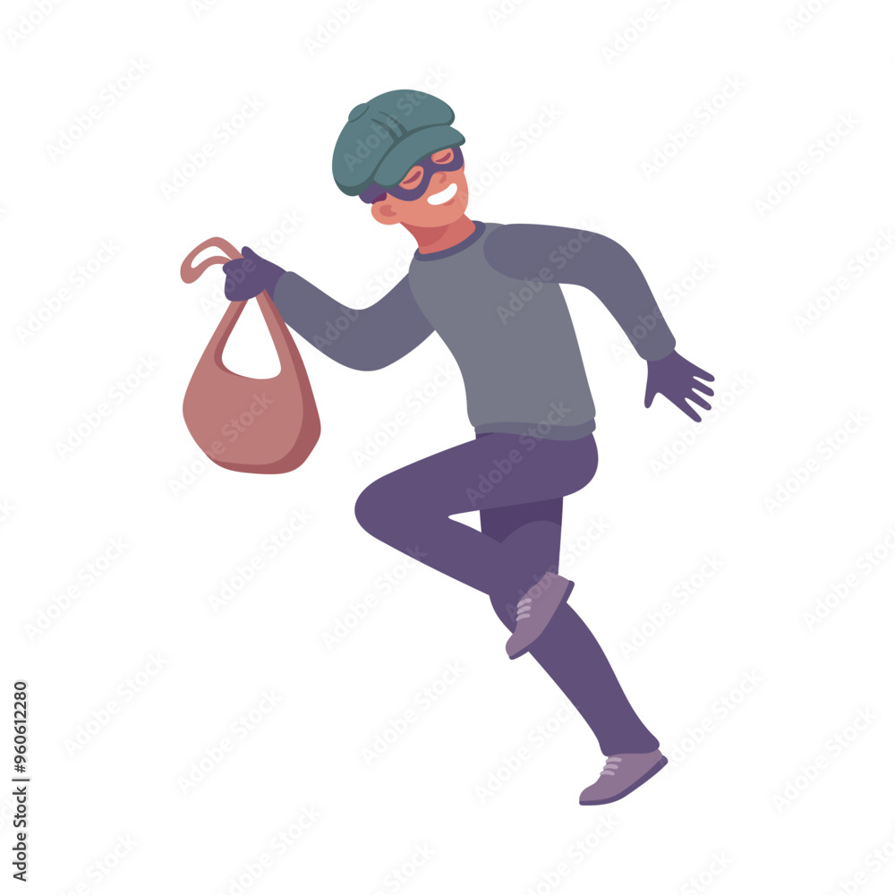 Man Criminal Escape with Handbag Commit Crime and Theft Vector Illustration Man Criminal Escape with Handbag Commit Crime and Theft Vector Illustration