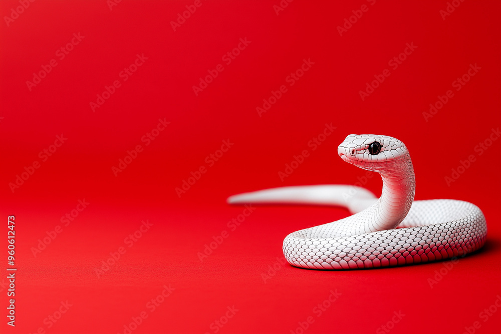 Cute little snake sitting on red background on right side. Chinese New Year 2025 Cute little snake sitting on red background on right side. Chinese New Year 2025