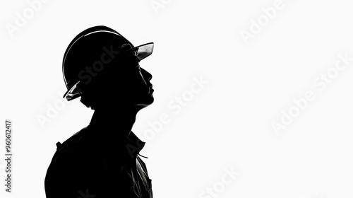 Silhouette of construction worker with hard hat