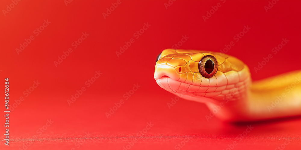 Cute little snake sitting on red background on right side. Chinese New Year 2025 Cute little snake sitting on red background on right side. Chinese New Year 2025
