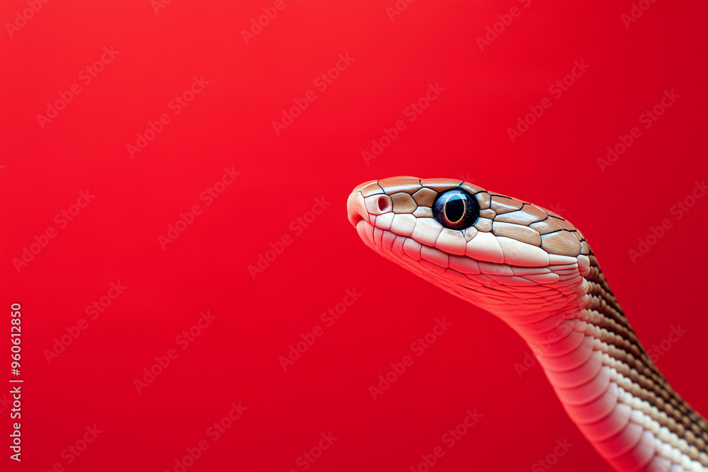 Cute little snake sitting on red background on right side. Chinese New Year 2025 Cute little snake sitting on red background on right side. Chinese New Year 2025