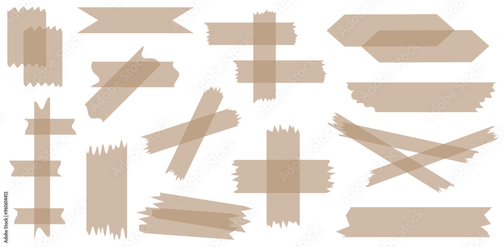 Set of brown semi-transparent washi tapes isolated on white. Washi tapes collection in vector. Pieces of decorative tape for scrapbooks. Torn paper Set of brown semi-transparent washi tapes isolated on white. Washi tapes collection in vector. Pieces of decorative tape for scrapbooks. Torn paper