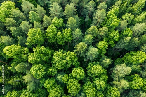 Aerial view of dense forests capturing carbon for sustainability and net zero emissions goals