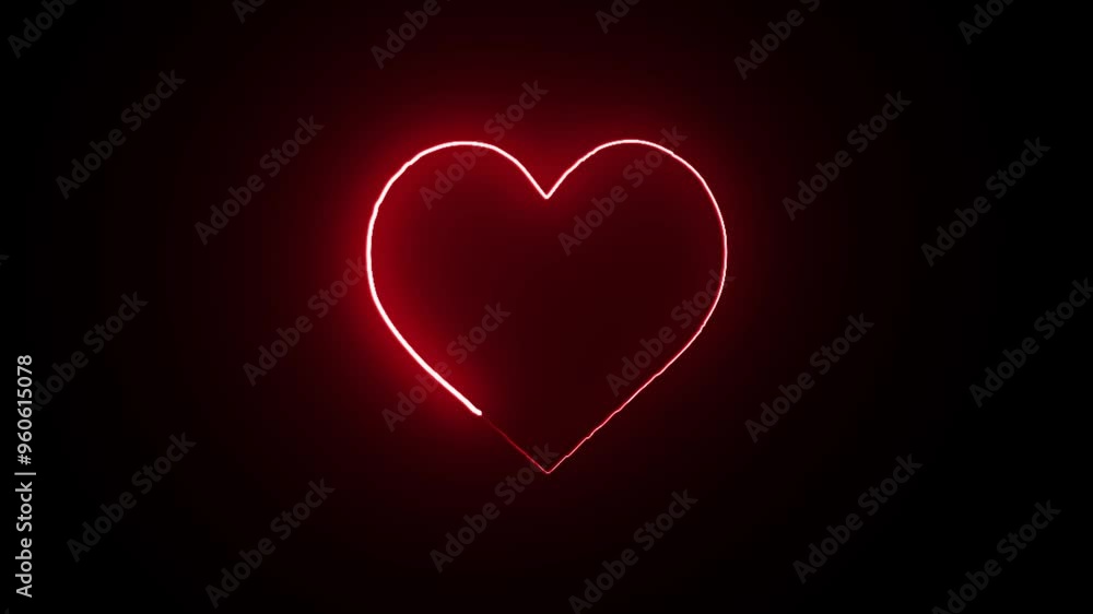 Red color neon glowing heart isolated on black background. Neon Heart Border Seamless Loop. Lights effect for valentine's day. Romantic retro seamless loop black background. Red color neon glowing heart isolated on black background. Neon Heart Border Seamless Loop. Lights effect for valentine's day. Romantic retro seamless loop black background.