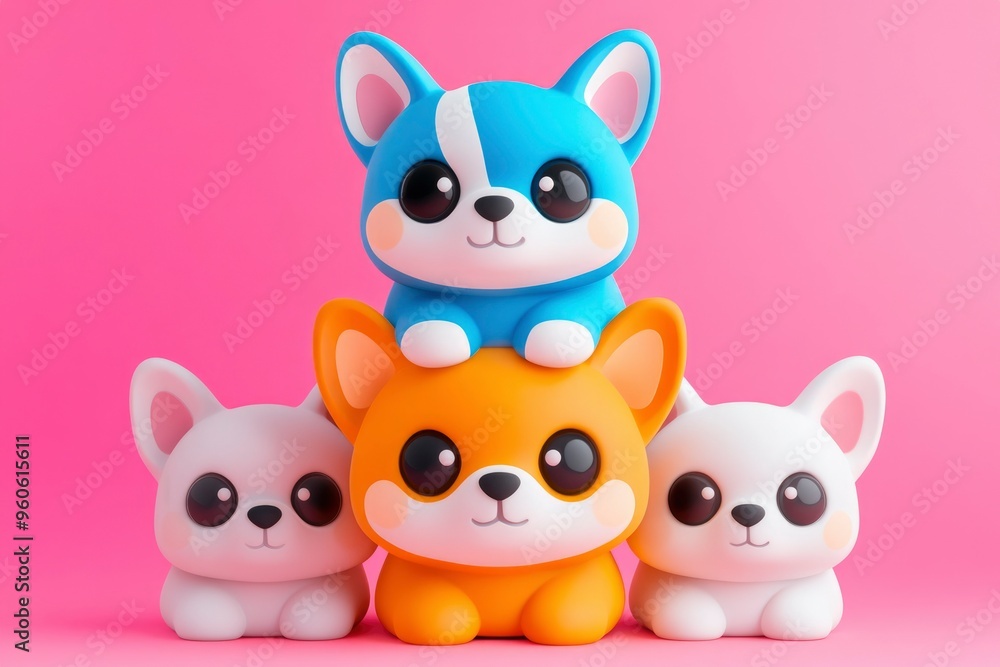 Three Cartoon Dogs Stacked on Pink Background Three Cartoon Dogs Stacked on Pink Background